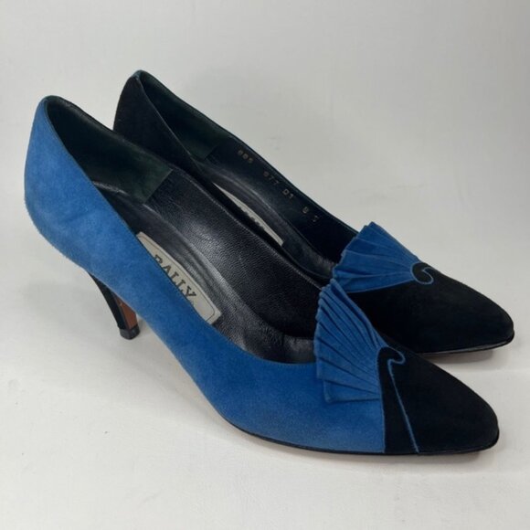 BALLY ITALY🇮🇹MADE‎ Genuine LEATHER Suede Fan Detail Pumps 885 877 01 Size 8S - Picture 3 of 16
